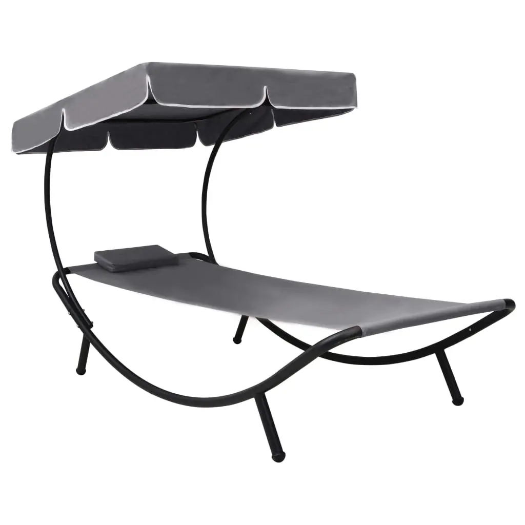 Outdoor Lounge Bed with Canopy & Pillow Grey 48079 - Furniture