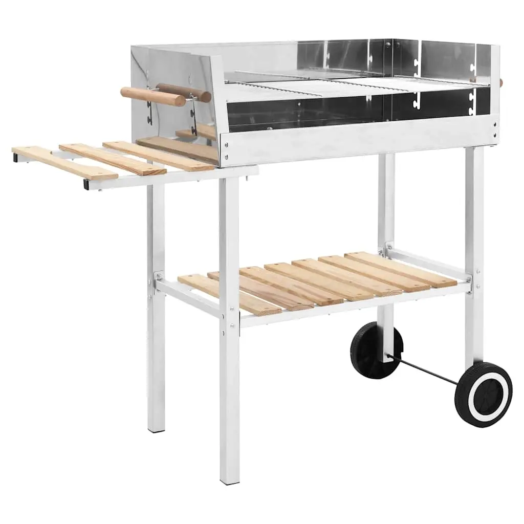 XXL Trolley Charcoal BBQ Grill Stainless Steel with 2 Shelves 47850 - Home & Garden