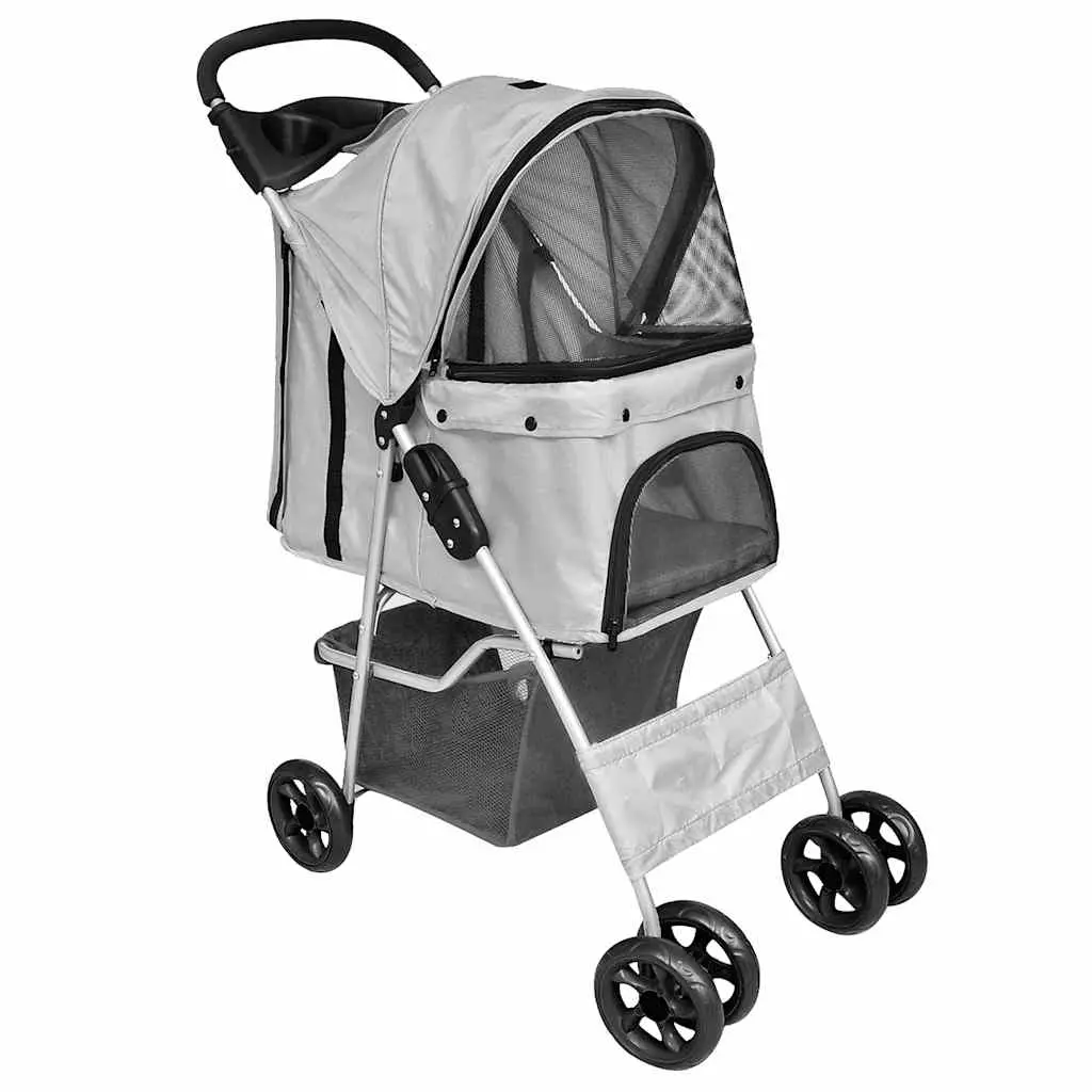 Folding Pet Stroller Dog/Cat Travel Carrier Grey 170910 - Pets