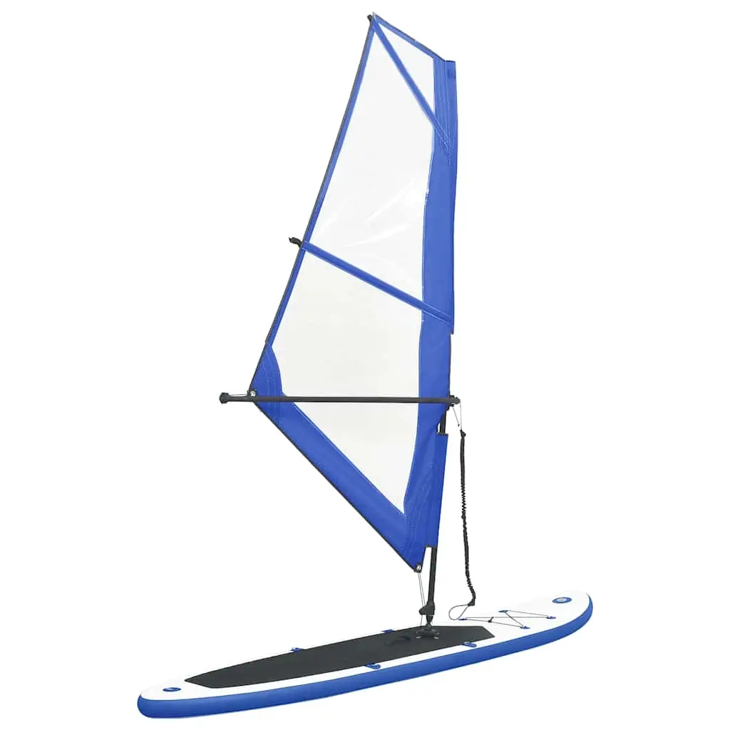 Inflatable Stand Up Paddleboard with Sail Set Blue and White 92210 - Sports & Outdoor