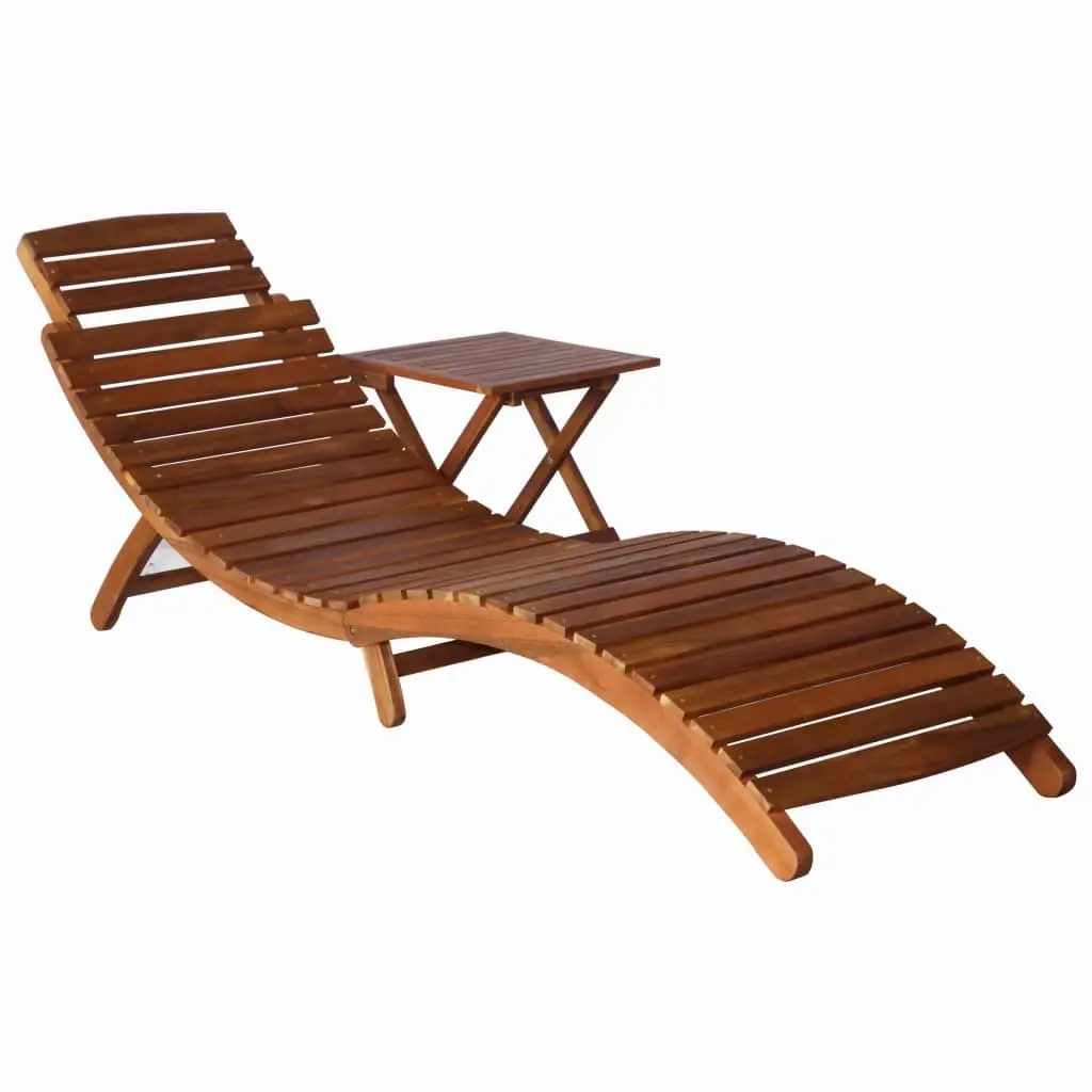 Sunlounger with Table Solid Acacia Wood Brown 46653 - Furniture