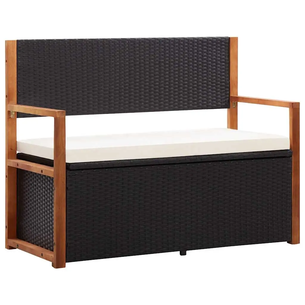 Storage Bench 115 cm Poly Rattan and Solid Acacia Wood Black 46010 - Outdoor Storage Boxes - Up to 60% off