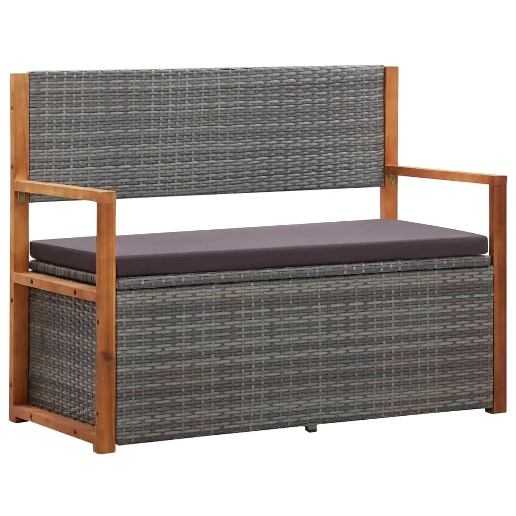 Storage Bench 115 cm Poly Rattan and Solid Acacia Wood Grey 46011 - Outdoor Storage Boxes - Up to 60% off