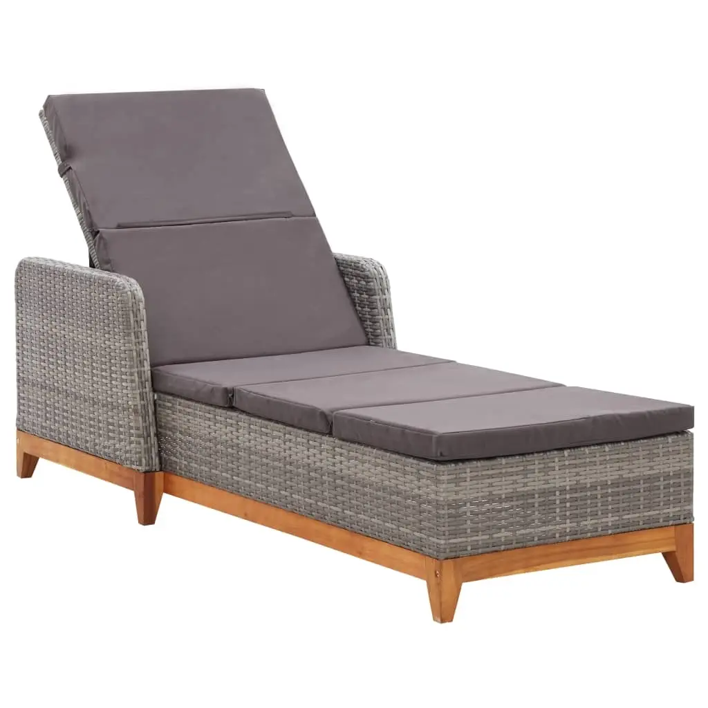 Sun Lounger Poly Rattan and Solid Acacia Wood Grey 46013 - Furniture