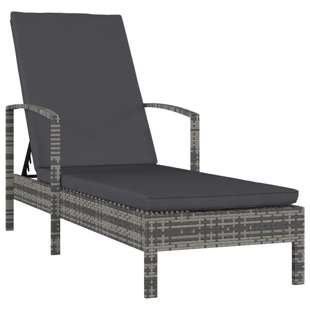Sun Lounger with Armrests Poly Rattan Grey 48126 - Furniture