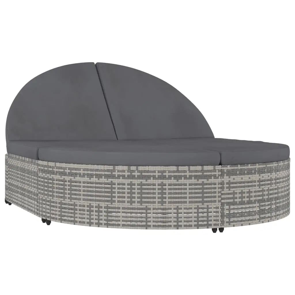 2-Person Sun Lounger with Cushions Poly Rattan Grey 48127