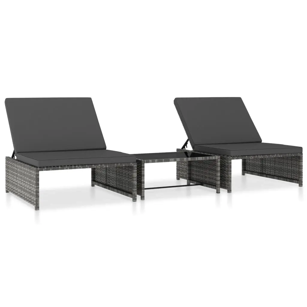 Reclining Garden Chairs 2 pcs with Table Grey Poly Rattan 47401 - Furniture