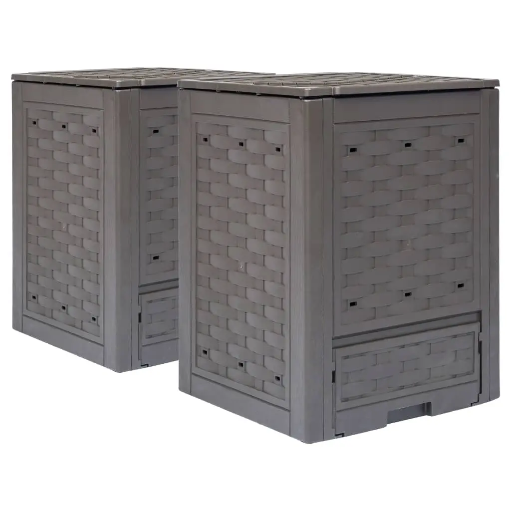 Garden Composters 2 pcs Brown 60x60x83 cm 600 L Plastic Rattan 278917 - Home & Garden