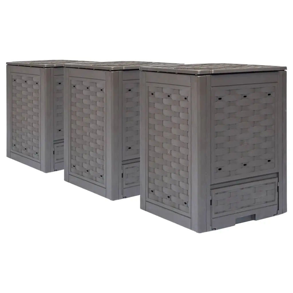 Garden Composters 3 pcs Brown 60x60x83 cm 900 L Plastic Rattan 278918 - Home & Garden