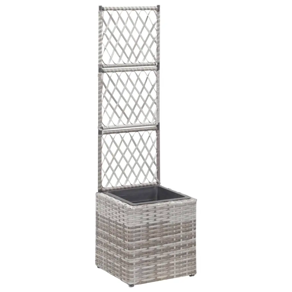Trellis Raised Bed with 1 Pot 30x30x107 cm Poly Rattan Grey 46933 - Home & Garden
