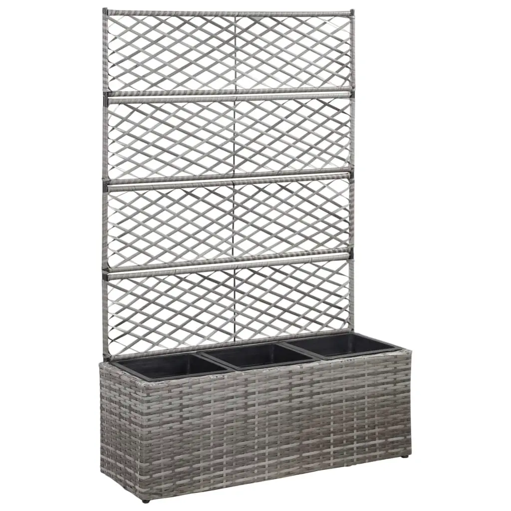 Trellis Raised Bed with 3 Pots 83x30x130 cm Poly Rattan Grey 46935 - Home & Garden