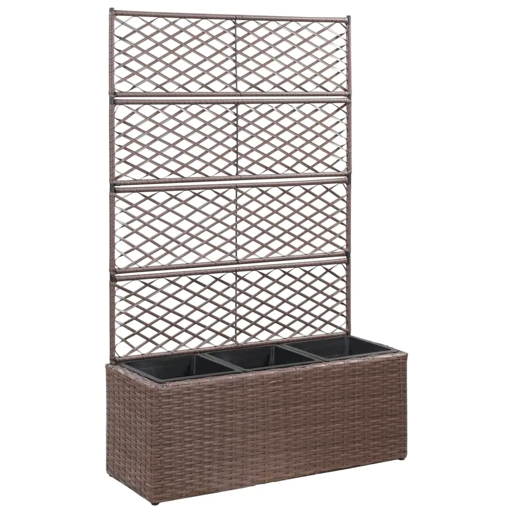 Trellis Raised Bed with 3 Pots 83x30x130 cm Poly Rattan Brown 46938 - Home & Garden