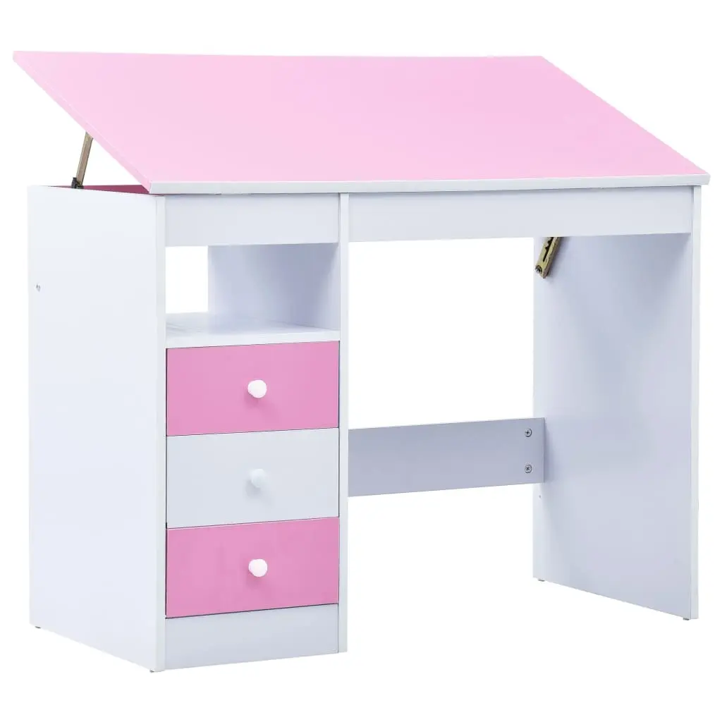 Children Drawing Study Desk Tiltable Pink and White 287447 - Furniture