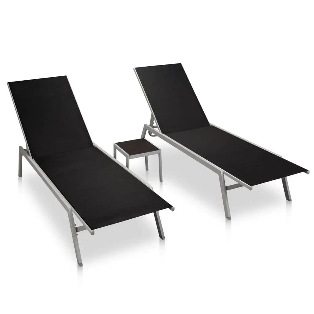 Sun Loungers 2 pcs with Table Steel and Textilene Black 48012 - Up to 65% off Outdoor Furniture