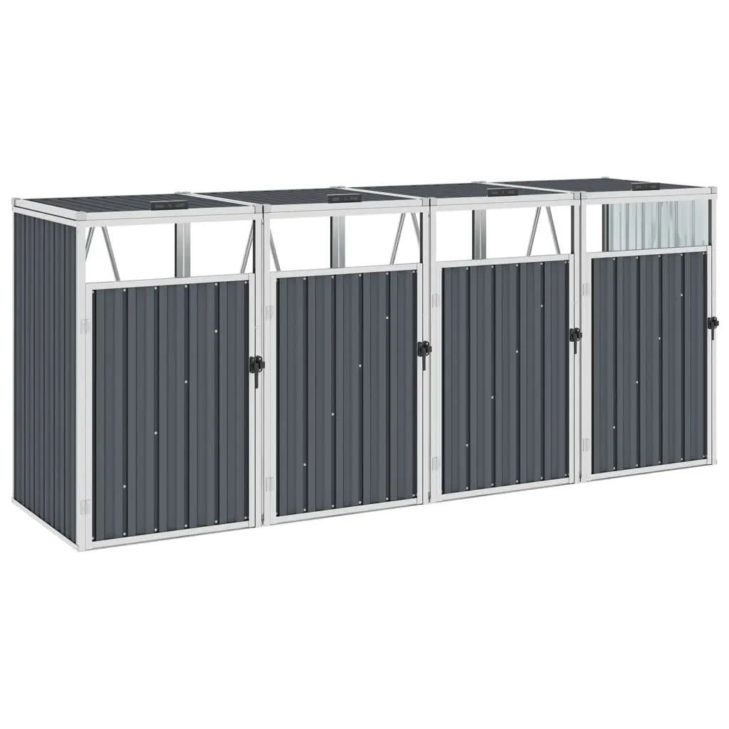 Quadruple Garbage Bin Shed Grey 286x81x121 cm Steel 46286 - Home & Garden