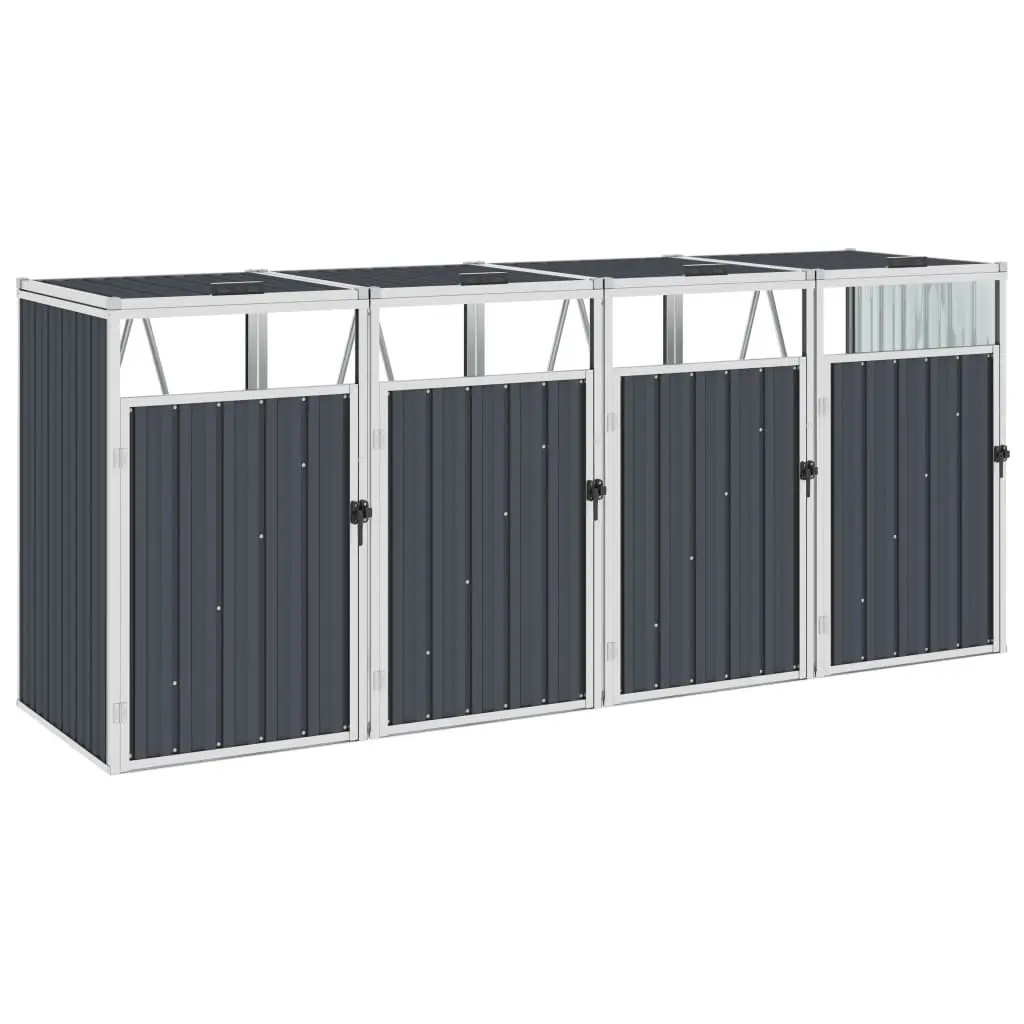 Quadruple Garbage Bin Shed Anthracite 286x81x121 cm Steel 46287 - Home & Garden