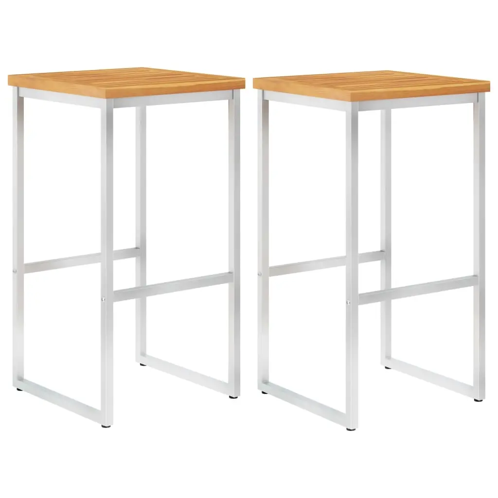 Bar Stools 2 pcs Solid Acacia Wood and Stainless Steel 46506 - Furniture