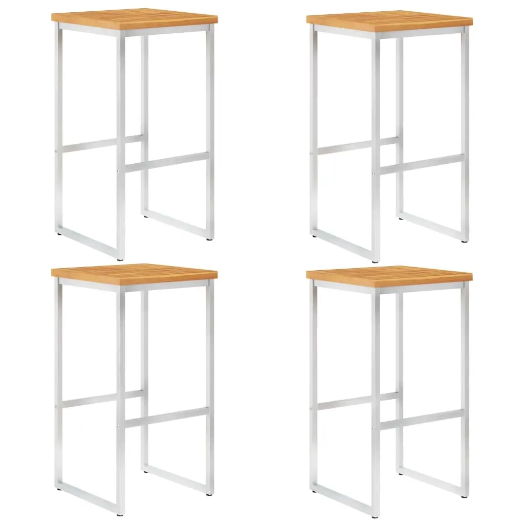 Bar Stools 4 pcs Solid Acacia Wood and Stainless Steel 46507 - Furniture
