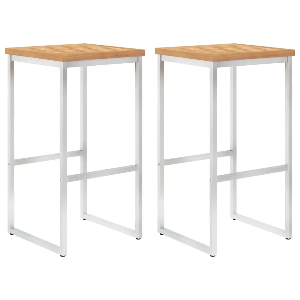 Bar Stools 2 pcs Solid Teak Wood and Stainless Steel 46526 - Furniture