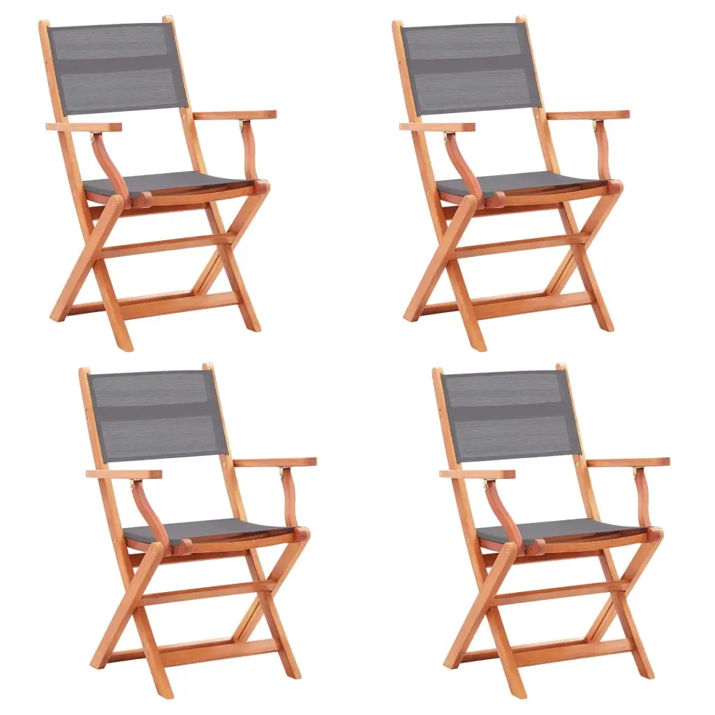 Folding Garden Chairs 4 pcs Grey Solid Eucalyptus Wood and Textilene 48691 - Furniture