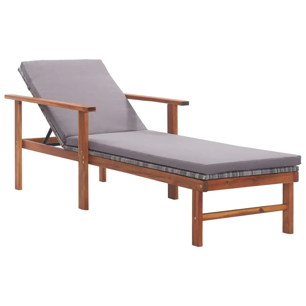 Sun Lounger with Cushion Poly Rattan and Solid Acacia Wood Grey 48705 - Furniture
