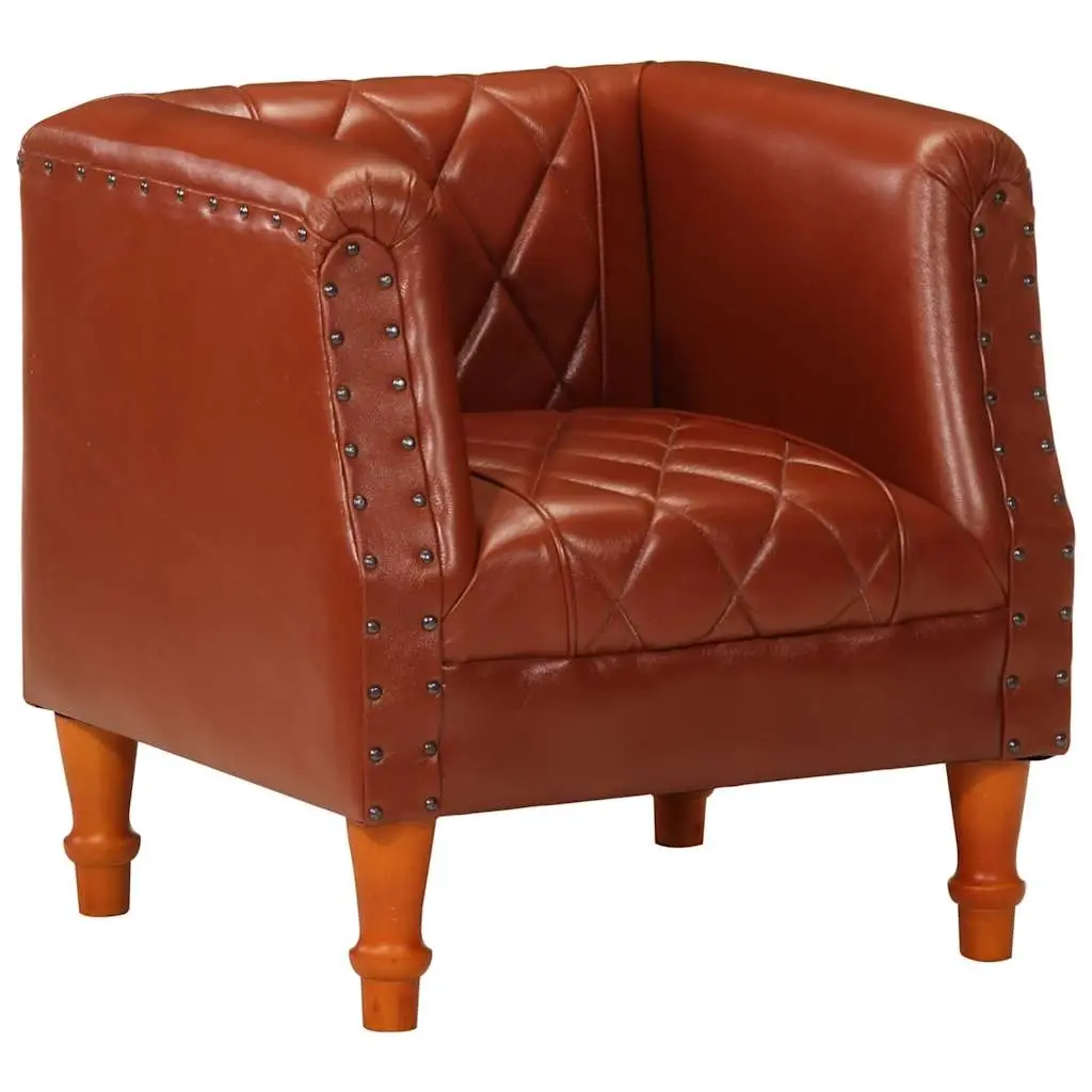 Tub Chair Brown Real Goat Leather 286616 - Furniture