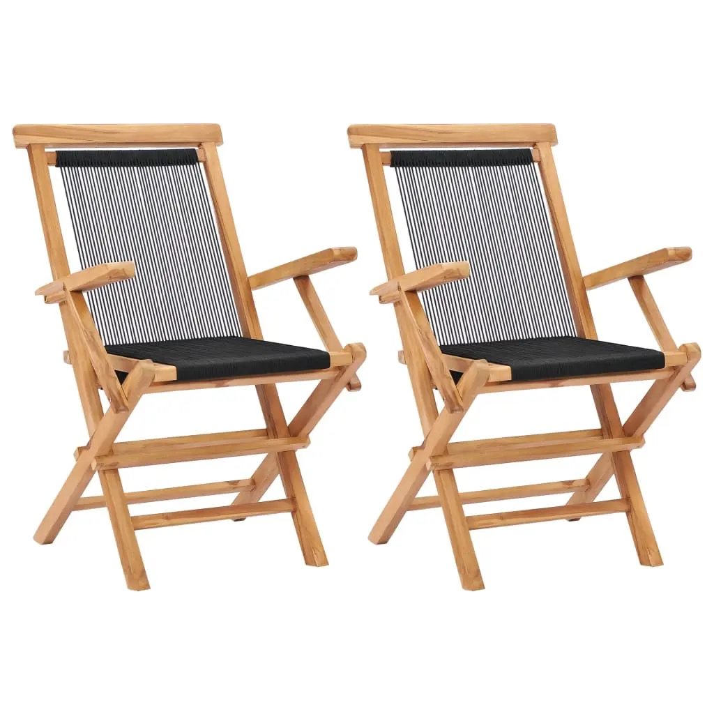 Folding Garden Chairs 2 pcs Solid Teak Wood and Rope 49362 - Furniture