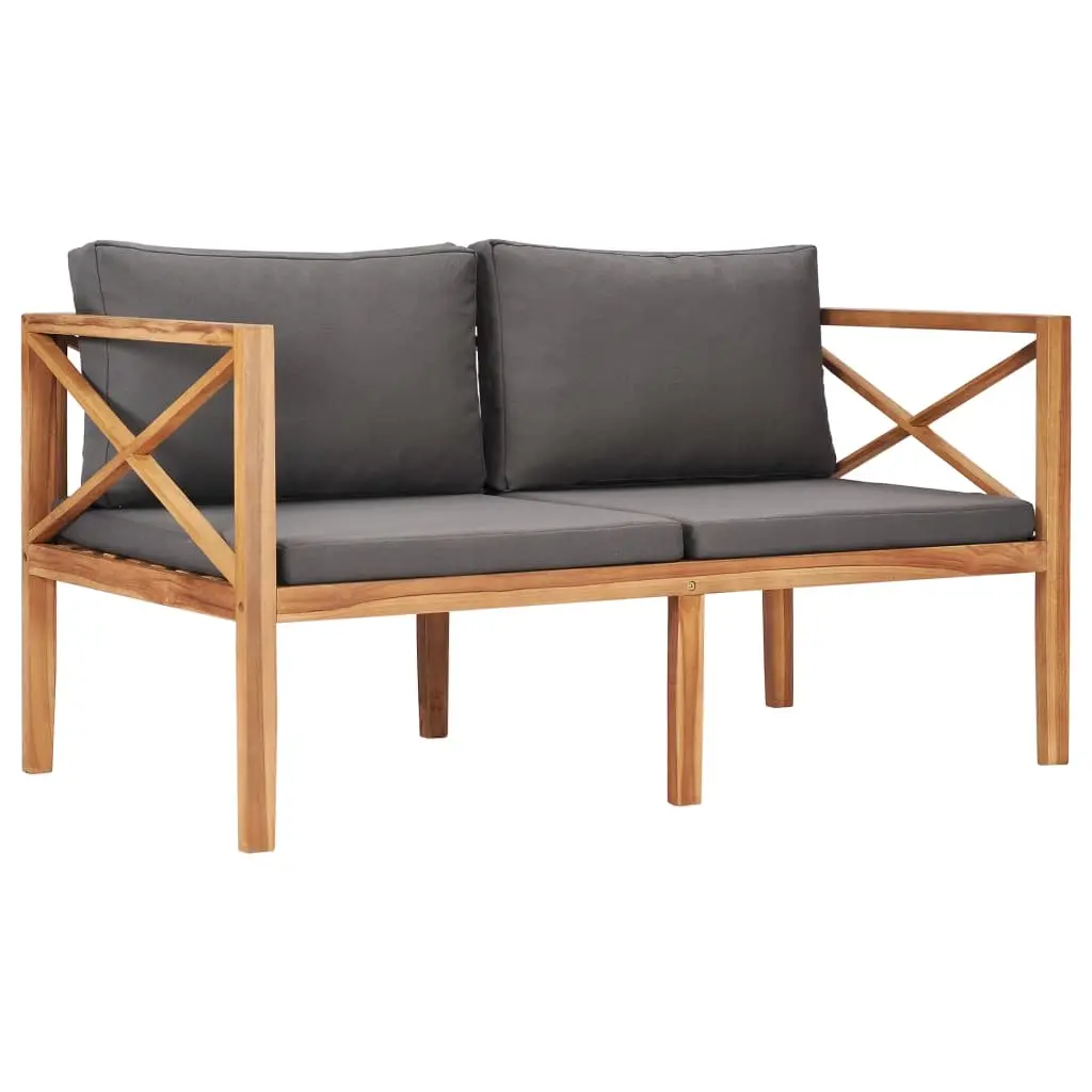 Garden Bench with Grey Cushions Solid Wood Teak 49372 - Furniture