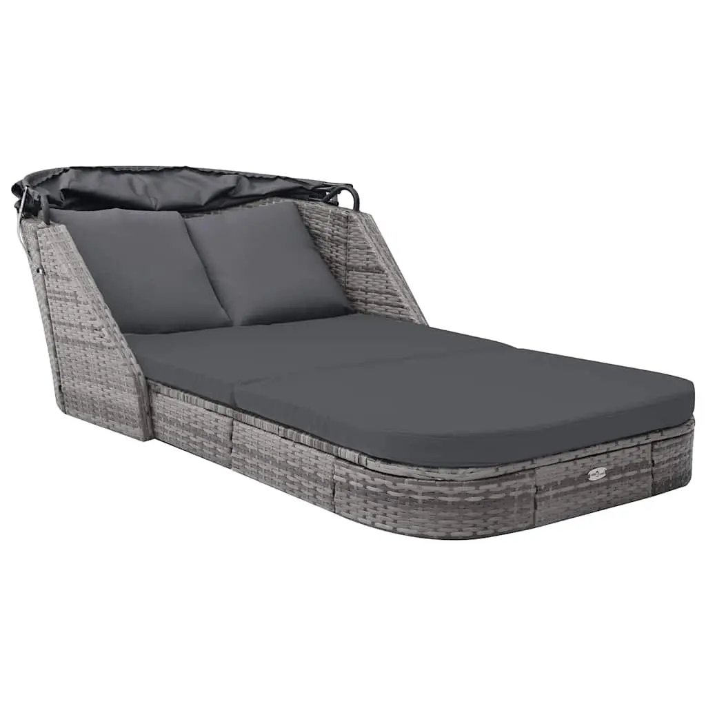 Sun Lounger with Canopy Poly Rattan Anthracite 49496 - Furniture