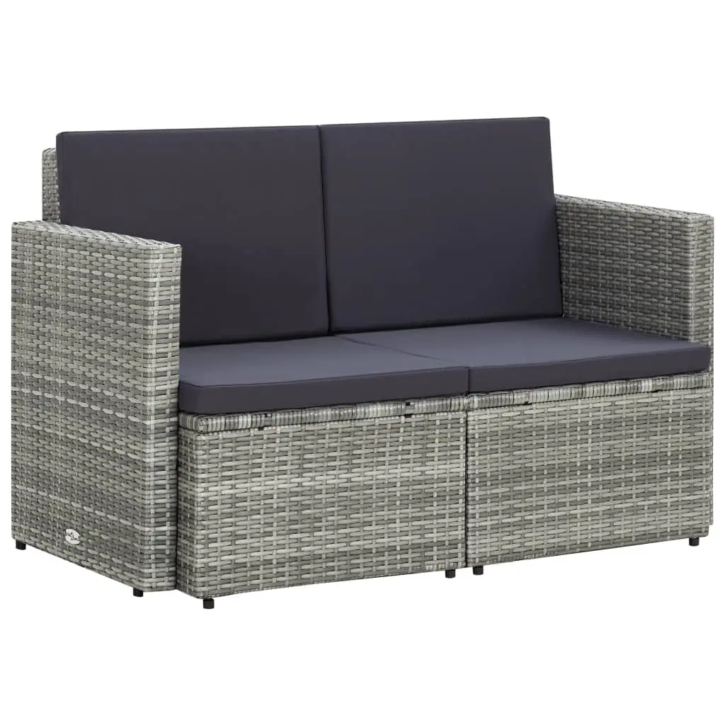 2 Seater Garden Sofa with Cushions Grey Poly Rattan 45783 - Furniture