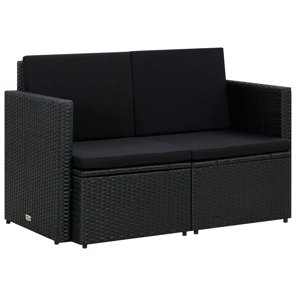 2 Seater Garden Sofa with Cushions Black Poly Rattan 45784 - Furniture