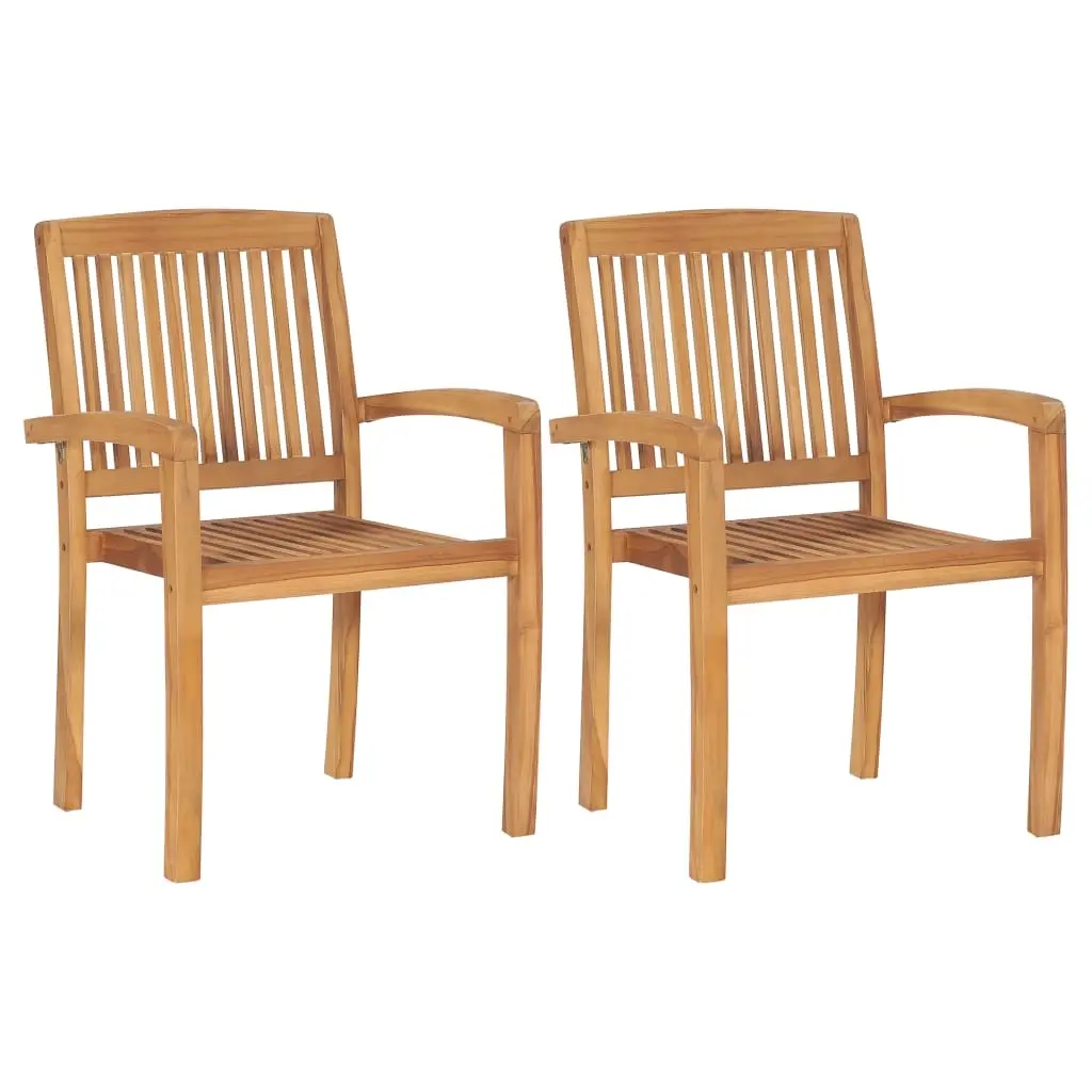 Stacking Garden Dining Chairs 2 pcs Solid Teak Wood 49387 - Furniture