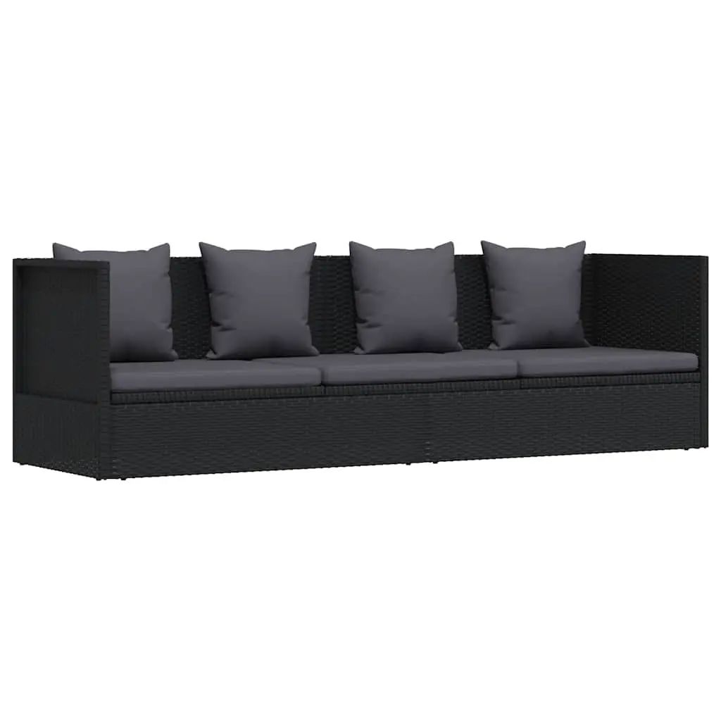 Garden Bed with Cushion and Pillow Poly Rattan Black 46087 - Up to 65% off Outdoor Furniture