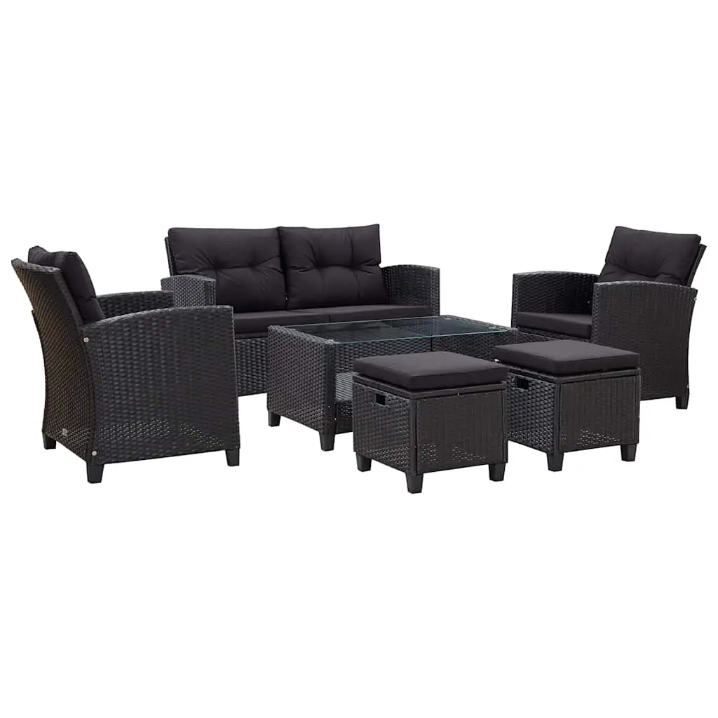 6 Piece Garden Sofa Set with Cushions Poly Rattan Black 46151 - Furniture
