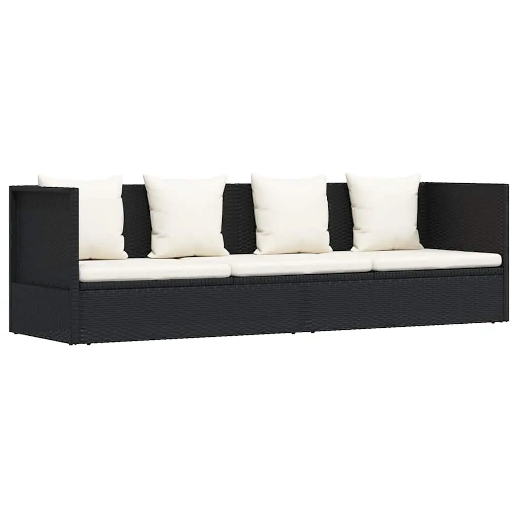Garden Bed with Cushion & Pillows Poly Rattan Black 49391 - Furniture