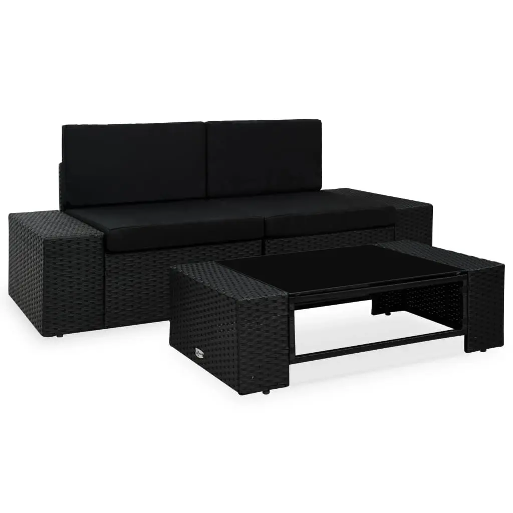 3 Piece Garden Lounge Set Poly Rattan Black 49507 - Furniture