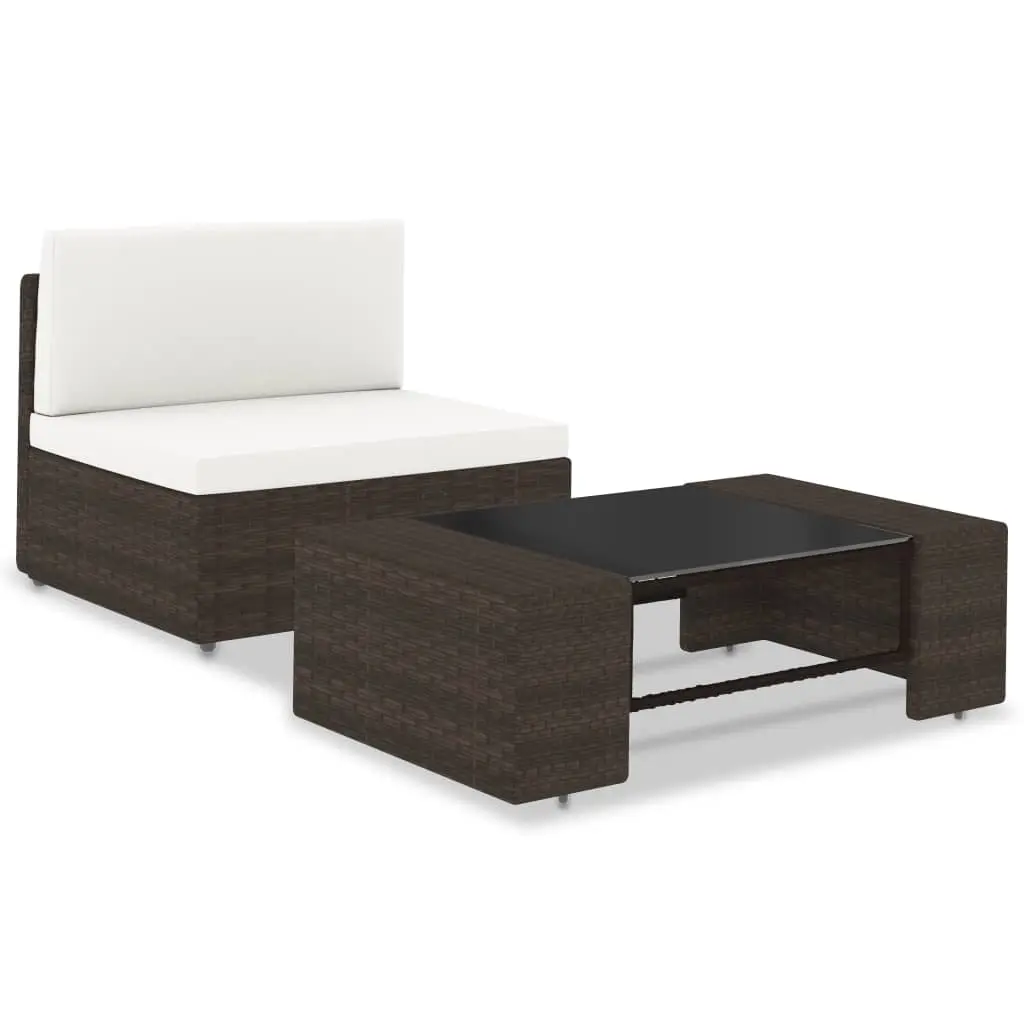 2 Piece Garden Lounge Set Poly Rattan Brown 49512 - Furniture