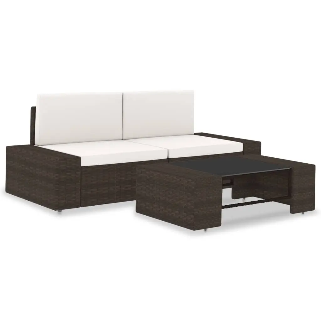3 Piece Garden Lounge Set Poly Rattan Brown 49517 - Furniture