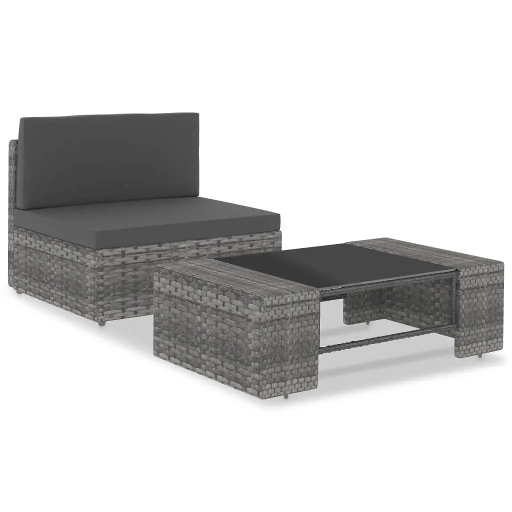 2 Piece Garden Lounge Set Poly Rattan Grey 49522 - Furniture