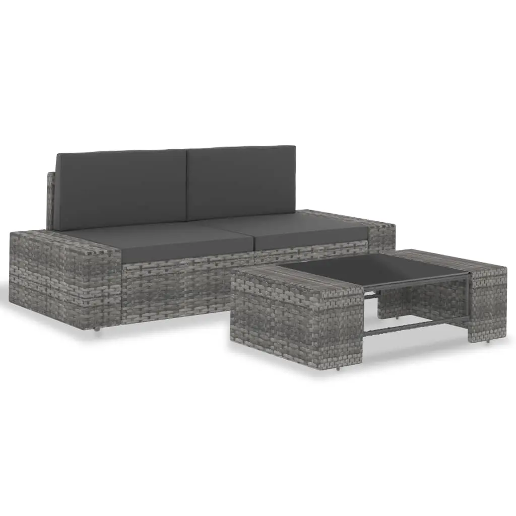 3 Piece Garden Lounge Set Poly Rattan Grey 49527 - Furniture