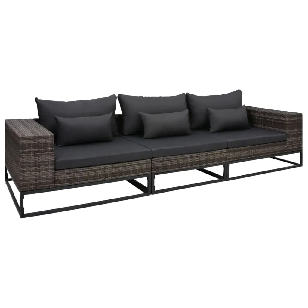 3 Piece Garden Sofa Set with Cushions Poly Rattan Grey 49529 - Furniture