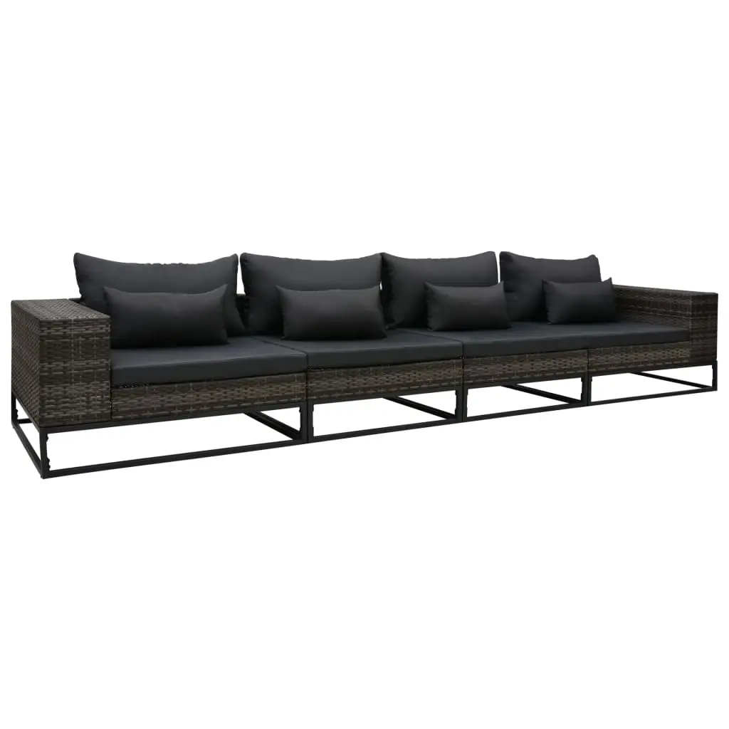 4 Piece Garden Sofa Set with Cushions Poly Rattan Grey 49530 - Furniture