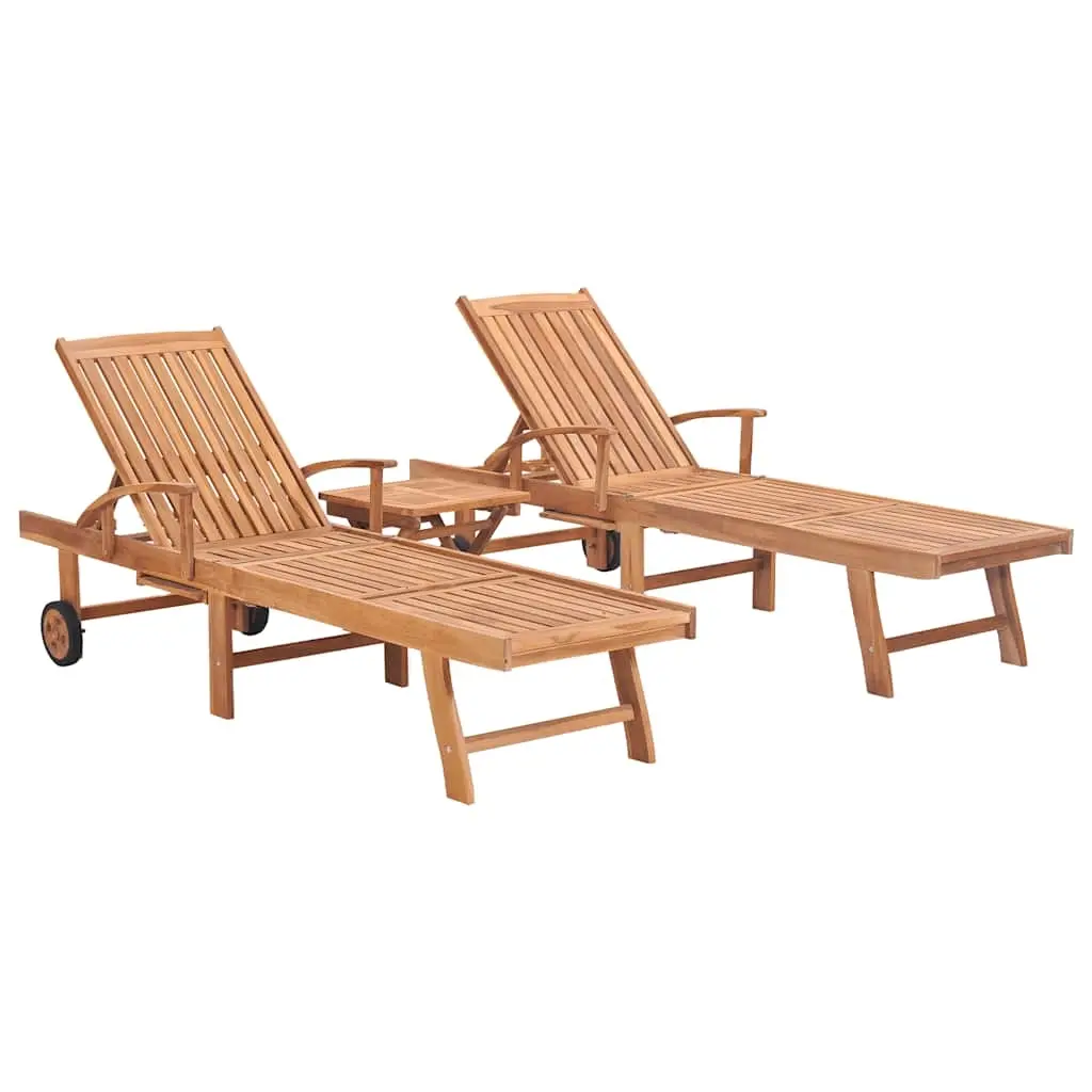 Sun Loungers 2 pcs with Table Solid Teak Wood 3051437 - Furniture