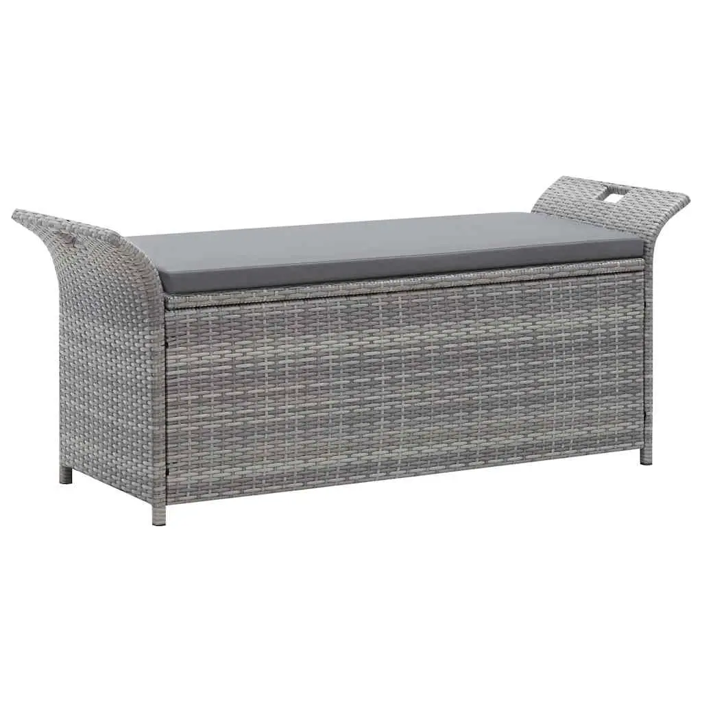 Storage Bench with Cushion Grey 138 cm Poly Rattan 45809 - Outdoor Storage Boxes - Up to 60% off