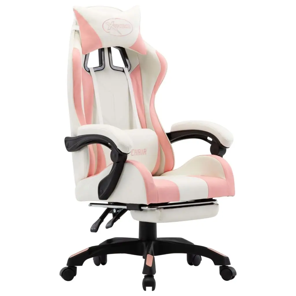 Racing Chair with Footrest Pink and White Faux Leather 287994 - Furniture