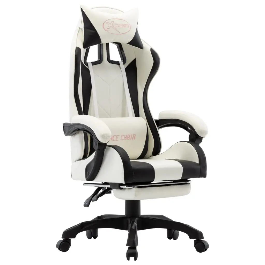 Racing Chair with Footrest Black and White Faux Leather 287995 - Furniture