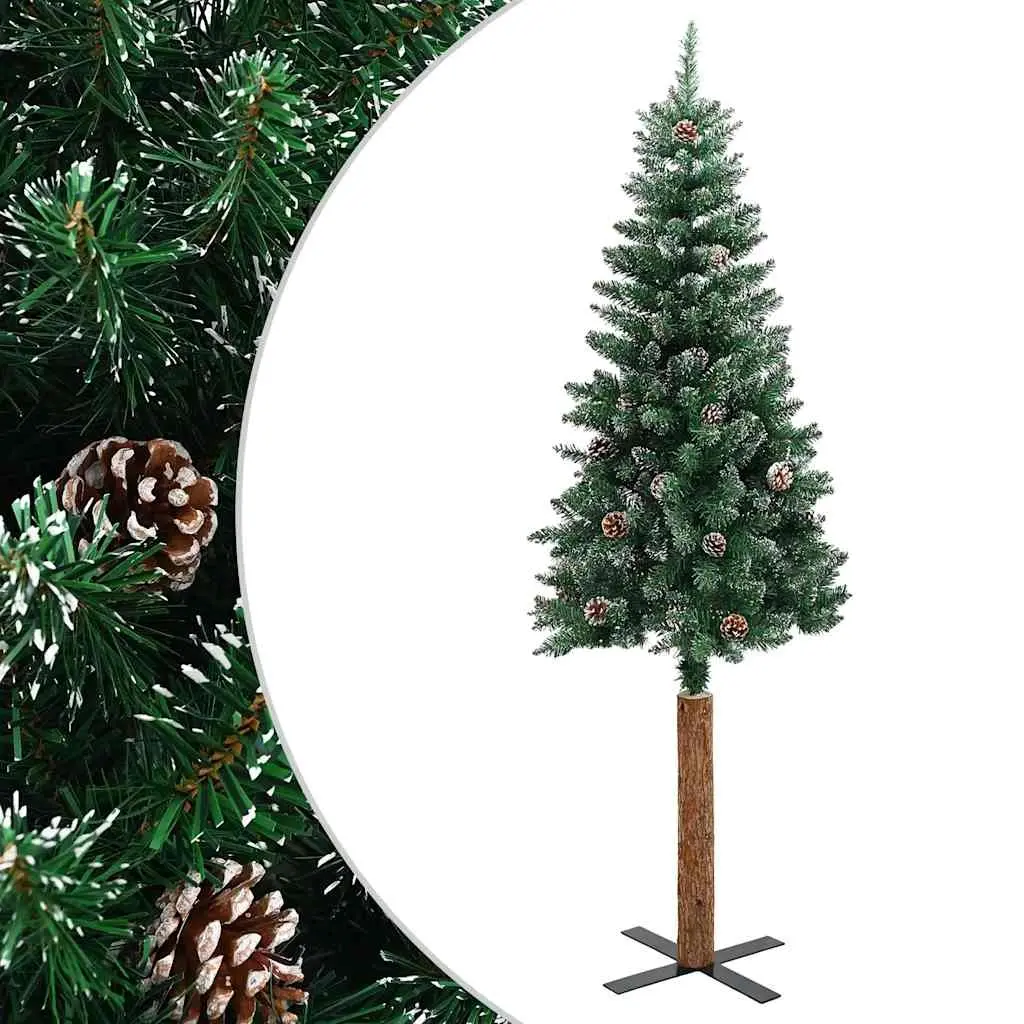 Slim Christmas Tree with Real Wood and White Snow Green 150 cm 320960 - Home & Garden