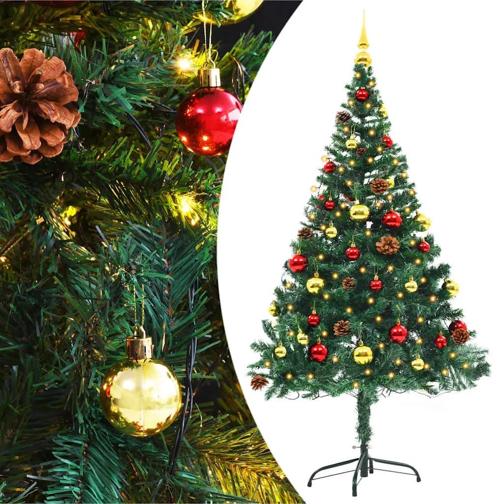 Artificial Pre-lit Christmas Tree with Baubles Green 150 cm 321499