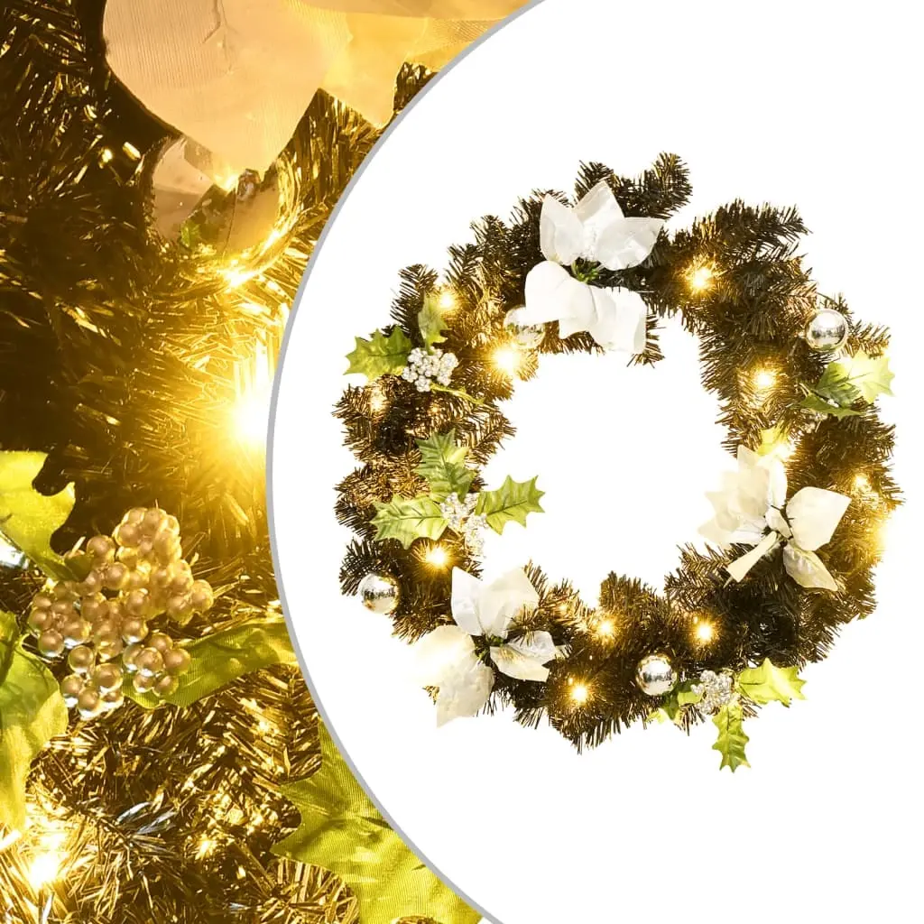 Christmas Wreath with LED Lights Black 60 cm PVC 321518 - Home & Garden