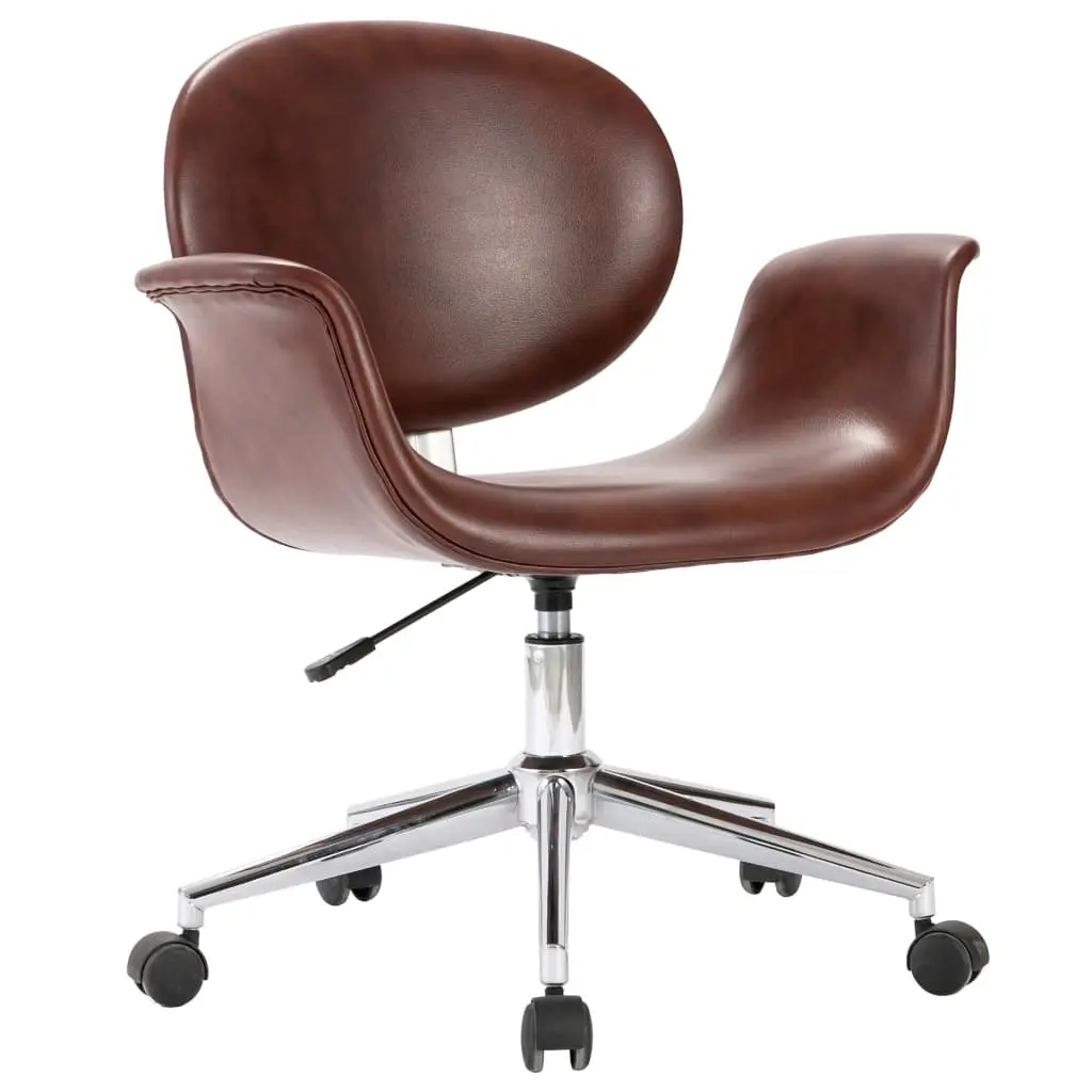 Swivel Office Chair Brown Faux Leather 3054826 - Furniture
